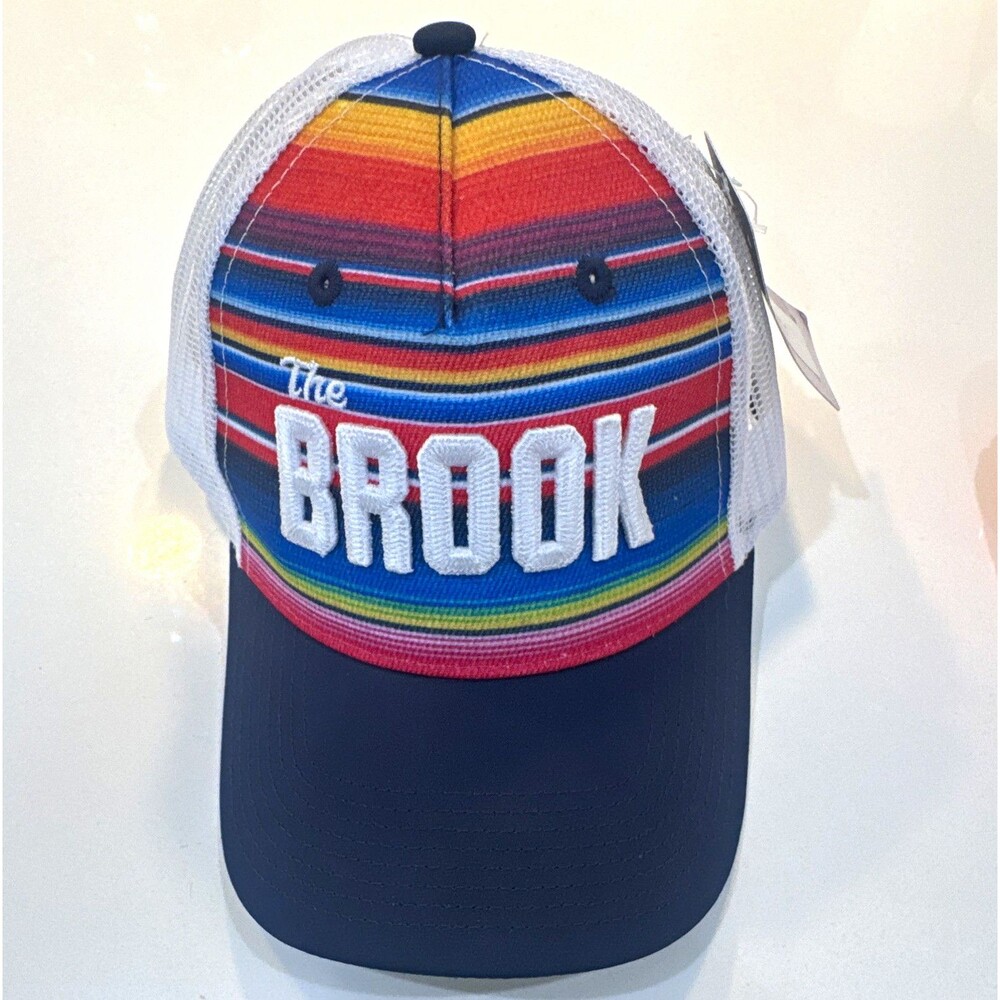 Ahead "The Brook" Striped Trucker Hat Adjustable Mesh Back One Size Navy/White
